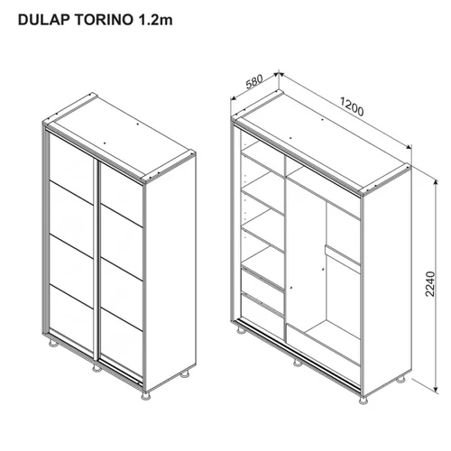 Tolóajtós gardróbszekrény TORINO 1.8 m Bútorlap tölgy - 49. kép