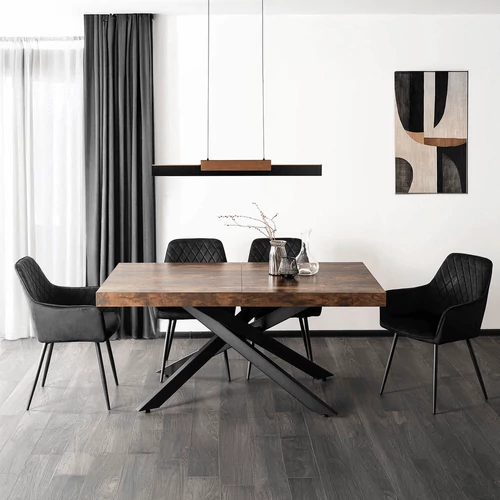 HAMPTON Étkezőgarnitúra 160-240 cm Rusztikus Tölgy/Fekete + 4 BRESSO Szék