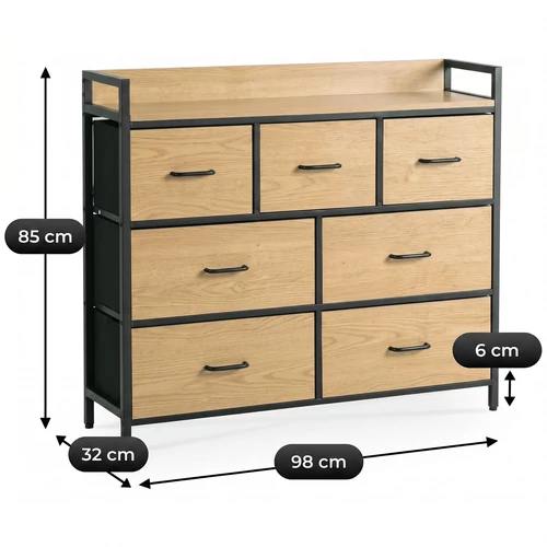 HUDSON fiókos komód 98 cm, tölgy/fekete