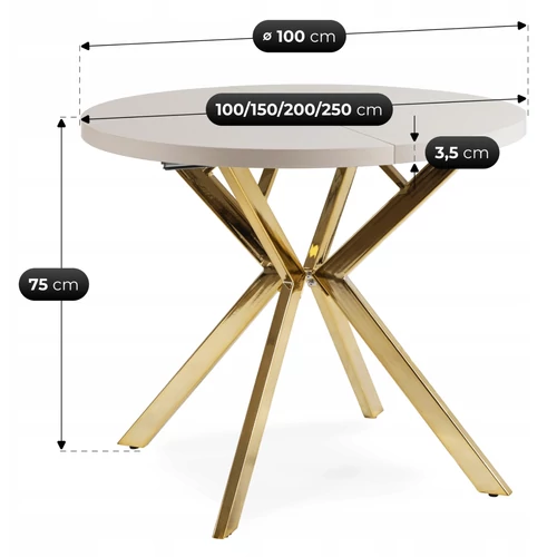 LUKAS kihajtható étkezőasztal 100-250 cm, kasmír/arany