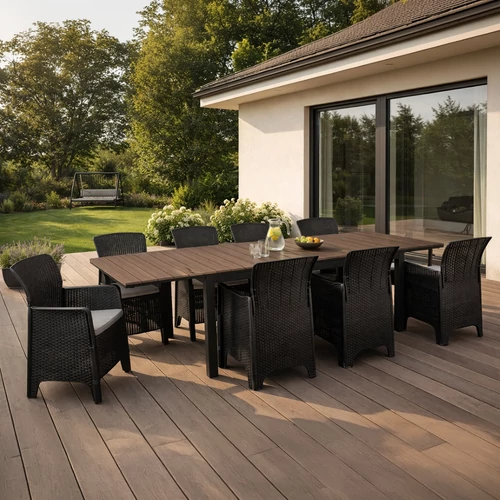 Kerti bútorkészlet Asztal ARGOS 160-260 cm Orzech i 8 Foteli FRESNO Feketech
