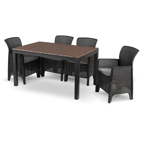 Kerti bútorkészlet Asztal ARGOS 140-180 cm Orzech i 4 Fotele FRESNO Czarne