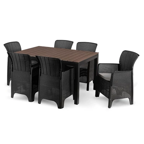 Kerti bútorkészlet Asztal ARGOS 140-180 cm Orzech i 6 Foteli FRESNO Feketech