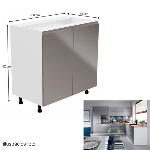 AURORA D80 extra magasfényű alsószekrény fehér/szürke