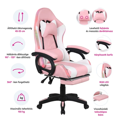 JOVELA iroda szék RGB fényekkel