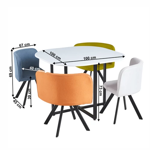 Fehér színű étkezőasztal színes székekkel BEVIS NEW étkezőszett fehér/színes  modern design