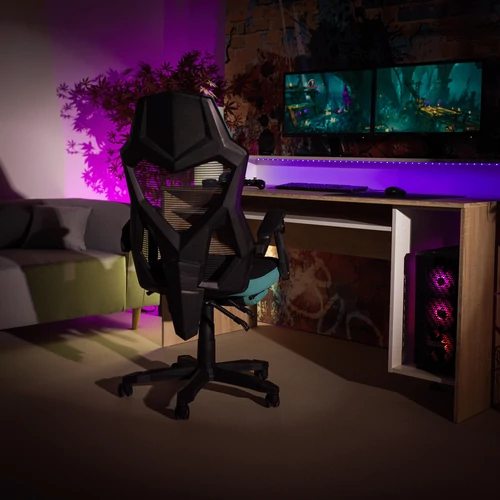 Modern fekete gamer szék neomintás díszítéssel.  JORIK NEW szék