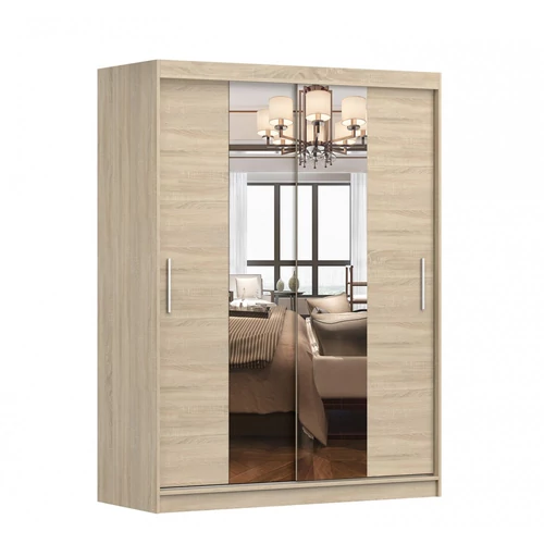 Elegáns megoldás a ruháknak és kiegészékeknek.  Sonoma színű VISTA 150 cm-es gardróbszekrény