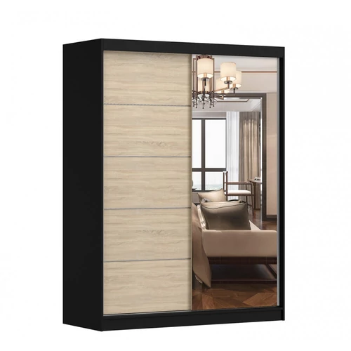 Elegáns fekete/sonoma színű  150 cm magas.  VISTA 05 gardróbszekrény