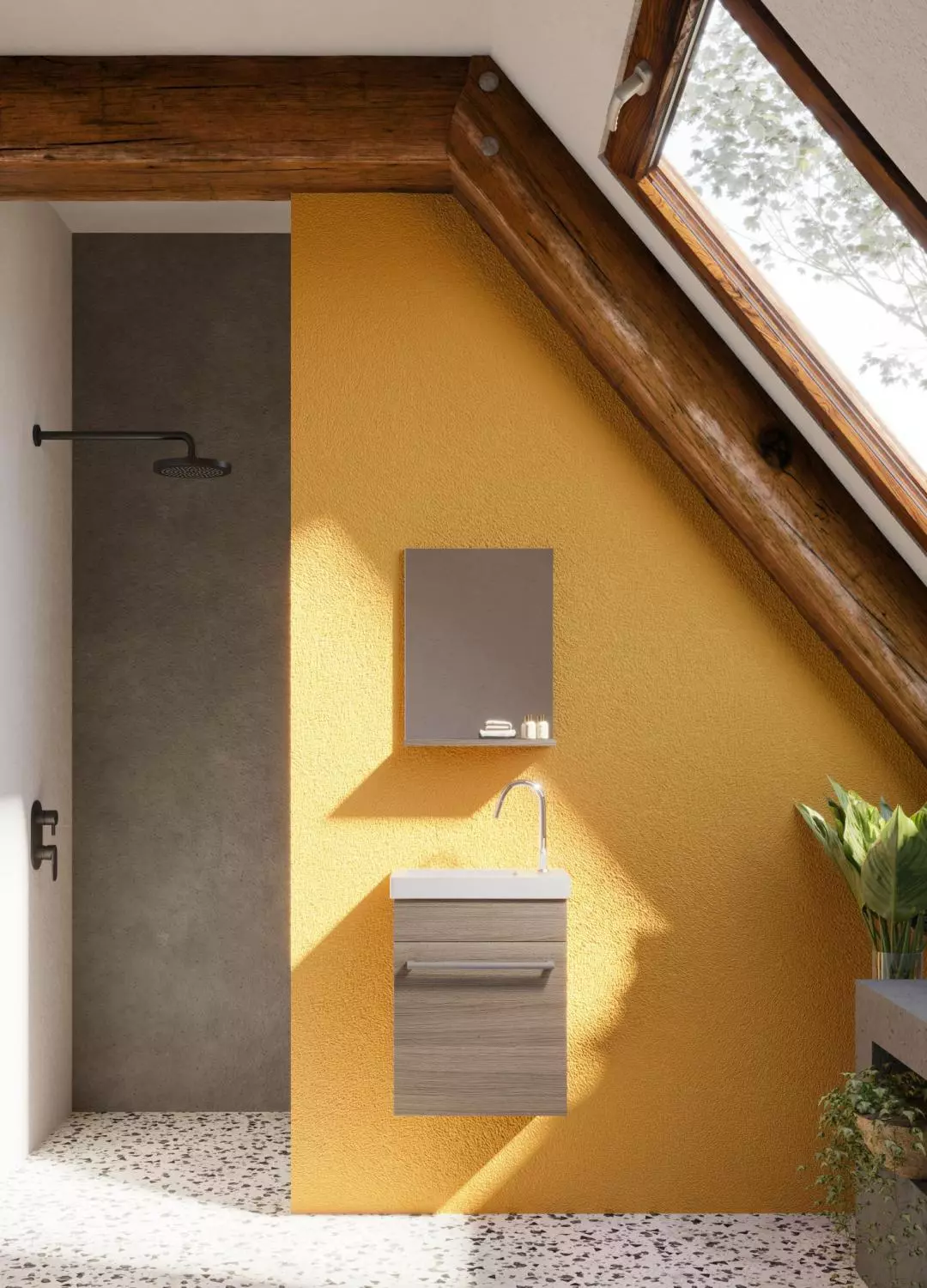 Perla 40cm-es egy ajtós fürdőszobaszekrény füstölt tölgy + mosdó
