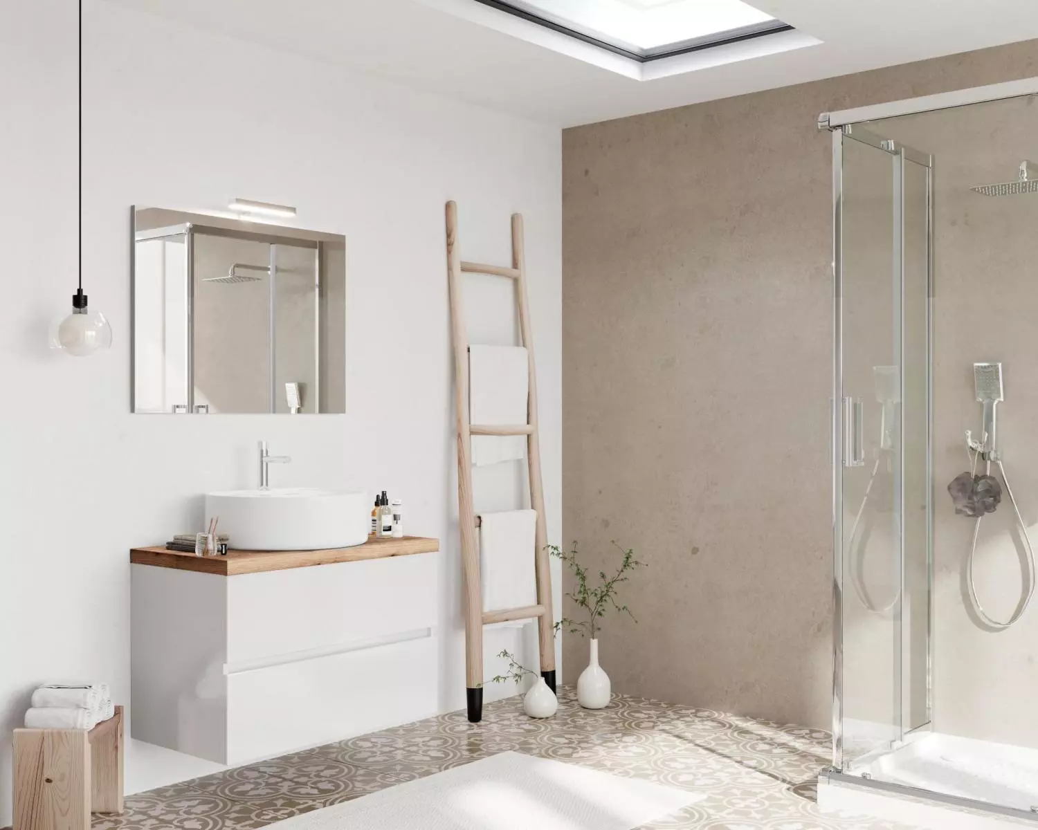 Easy 80cm-es két fiókos fürdőszobaszekrény fényes fehér & natúr tölgy