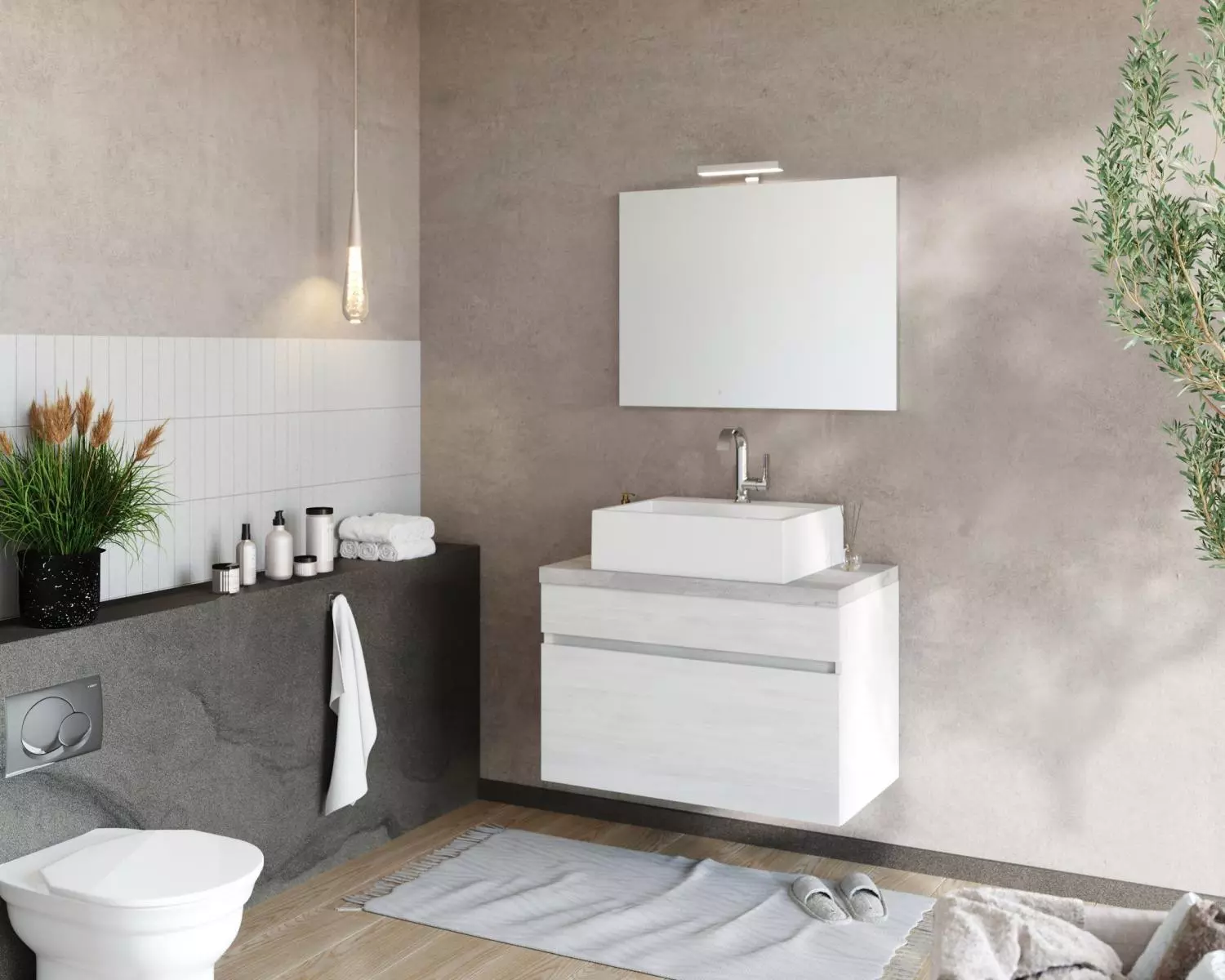 Bogota 80cm-es 1 fiókos fürdőszobaszekrény fehér tölgy & beton
