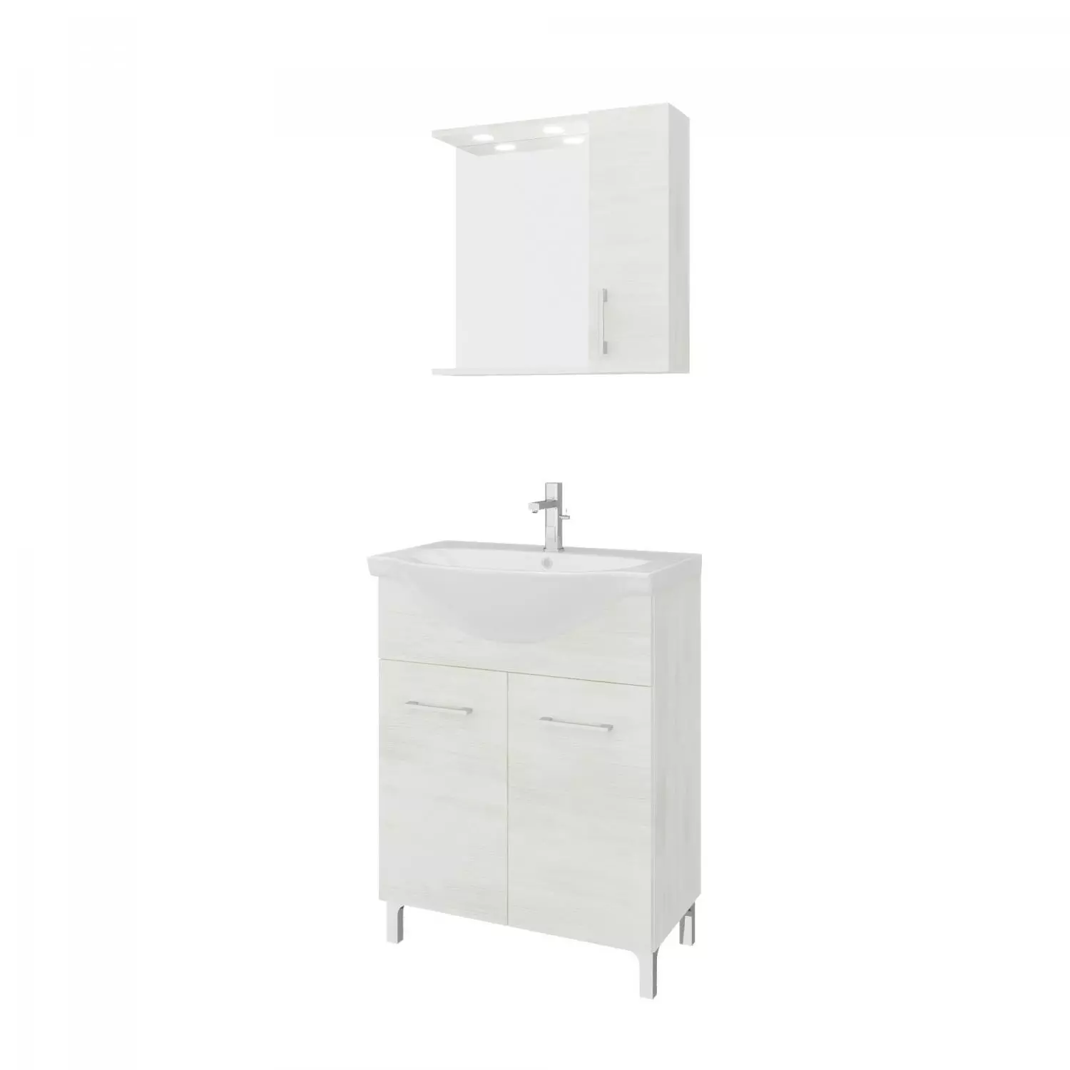 Rubino 65cm-es két ajtós fürdőszobaszekrény polccal fehér tölgy + mosdó