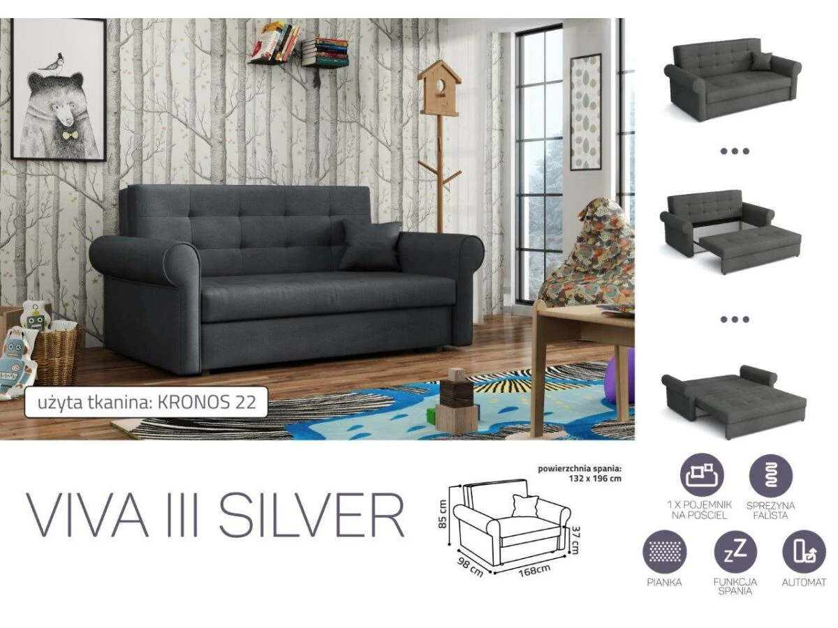 VIVA SILVER III. előre nyíló rugós kanapé Kronos 22
