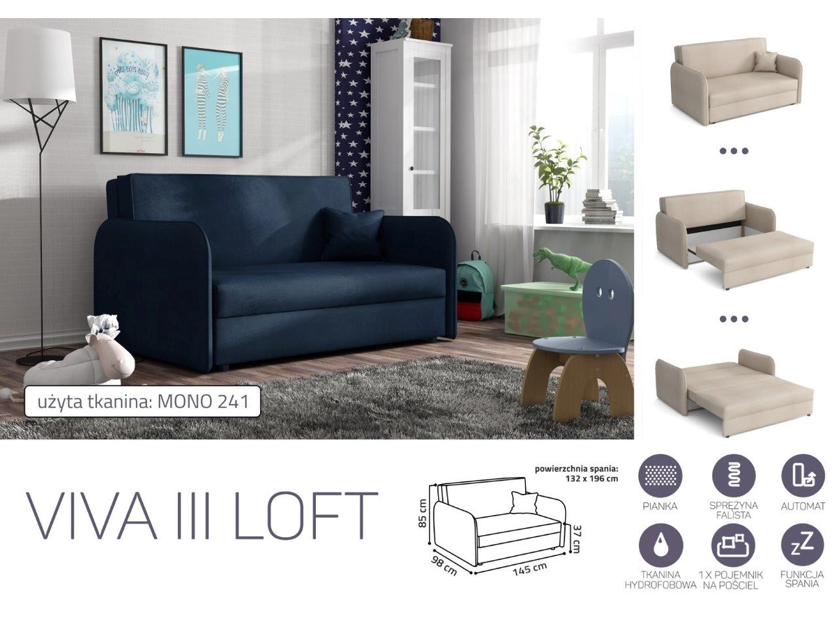 VIVA LOFT III. előre nyíló rugós kanapé MONO 241 színben
