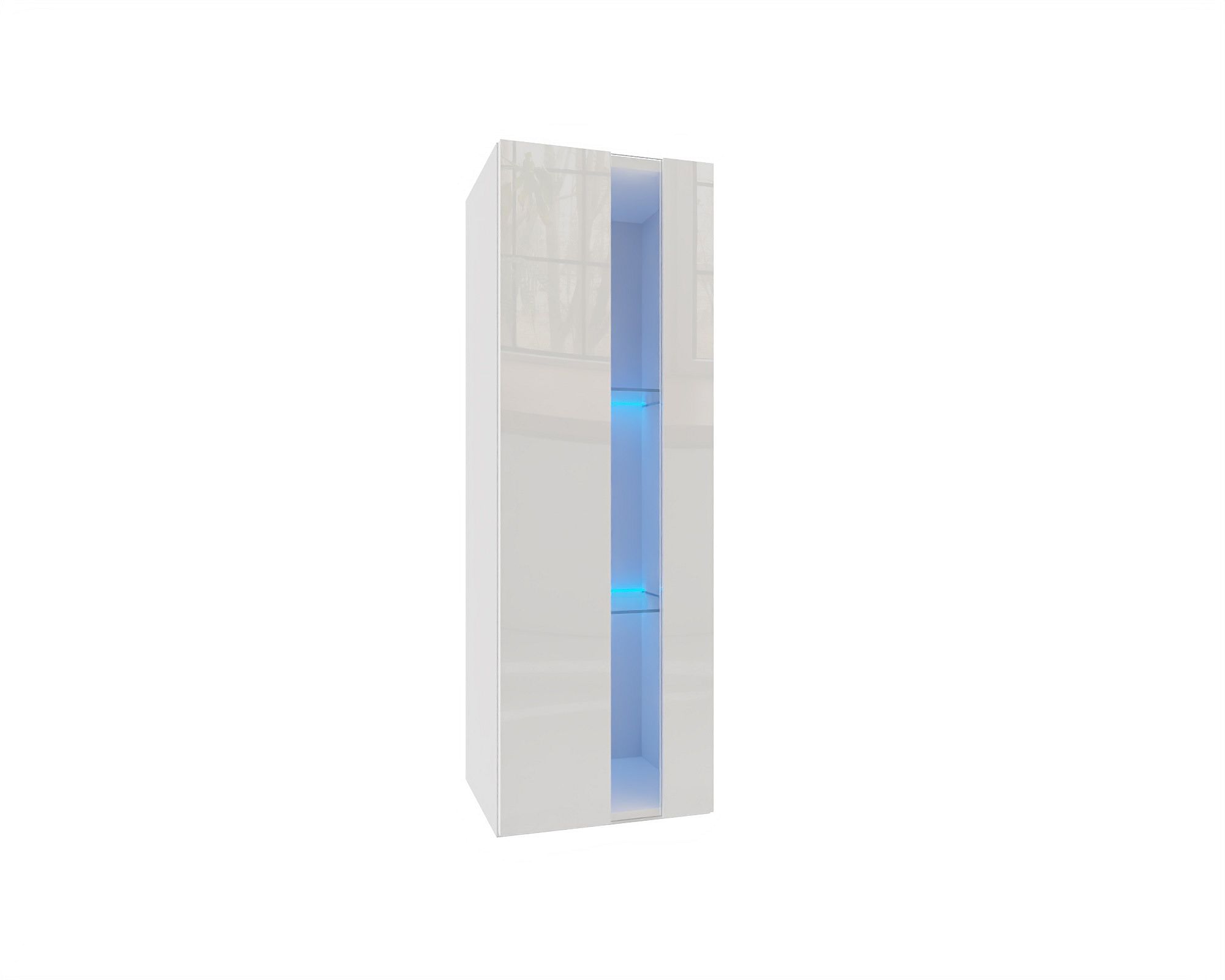 IZUMI 1 magasfényű fehér polcos, vitrines függesztett fali szekrény, 105 WH