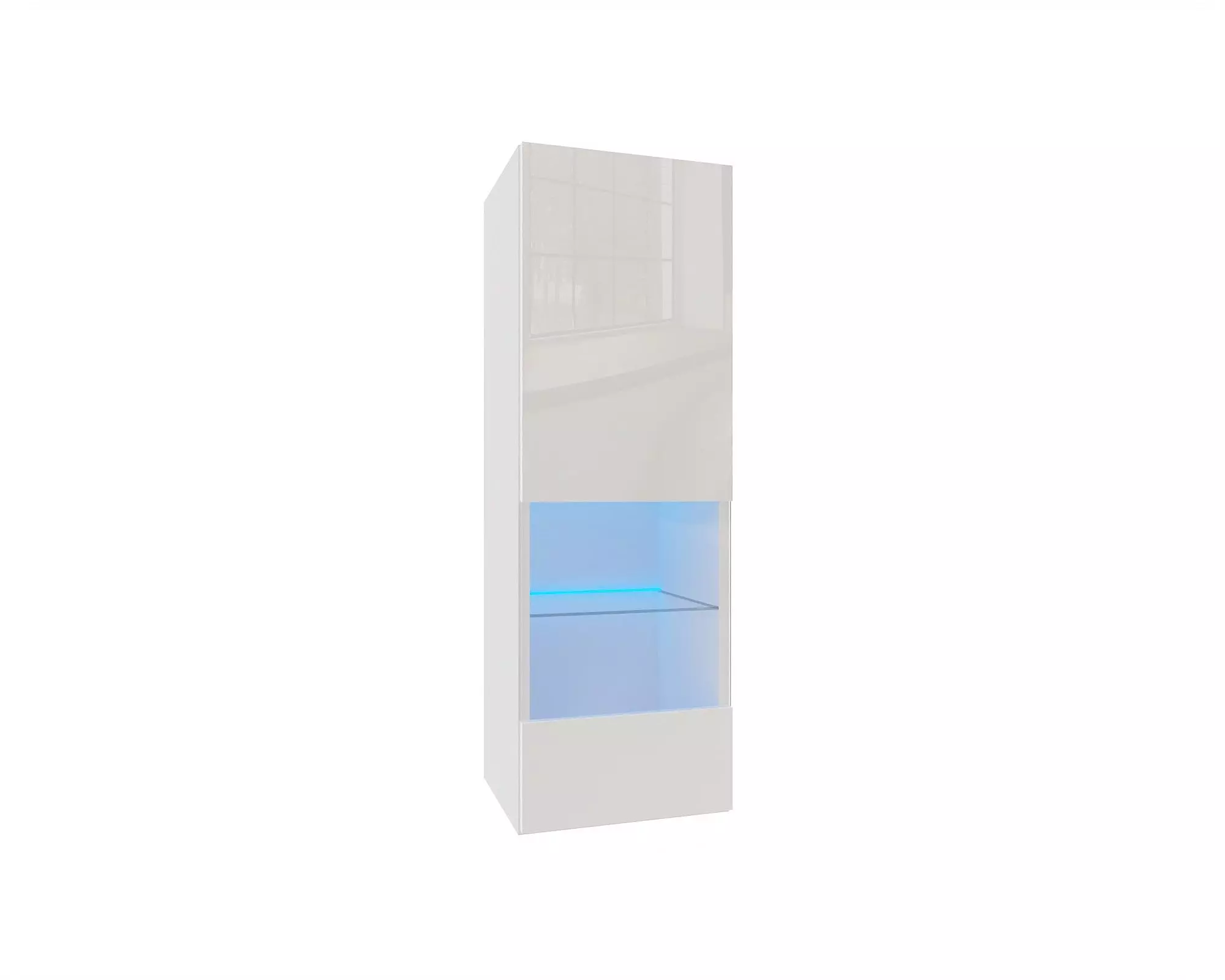 IZUMI 2 magasfényű fehér/fehér polcos, vitrines függesztett fali szekrény, 105 WH