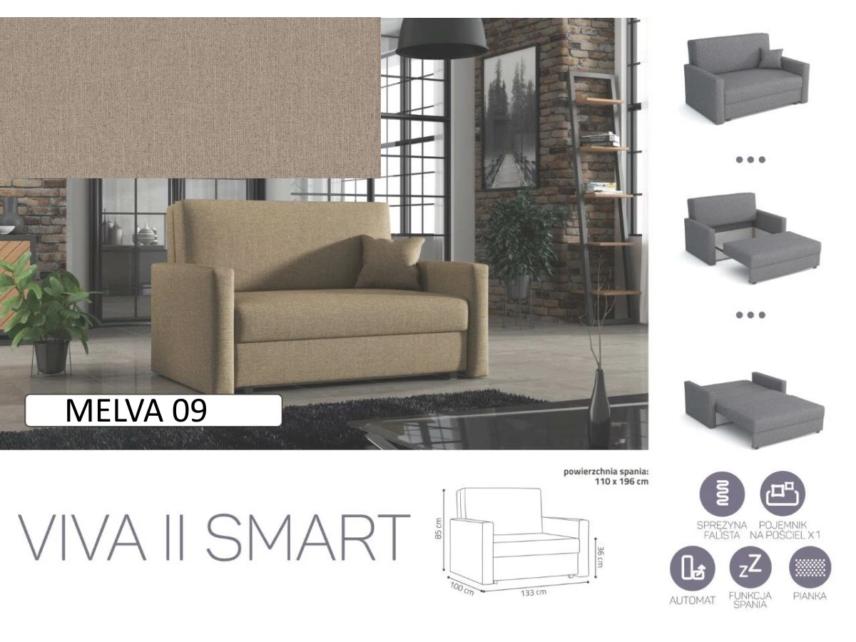 VIVA SMART II előre nyíló rugós, ágyneműtartós kanapé Melva  09