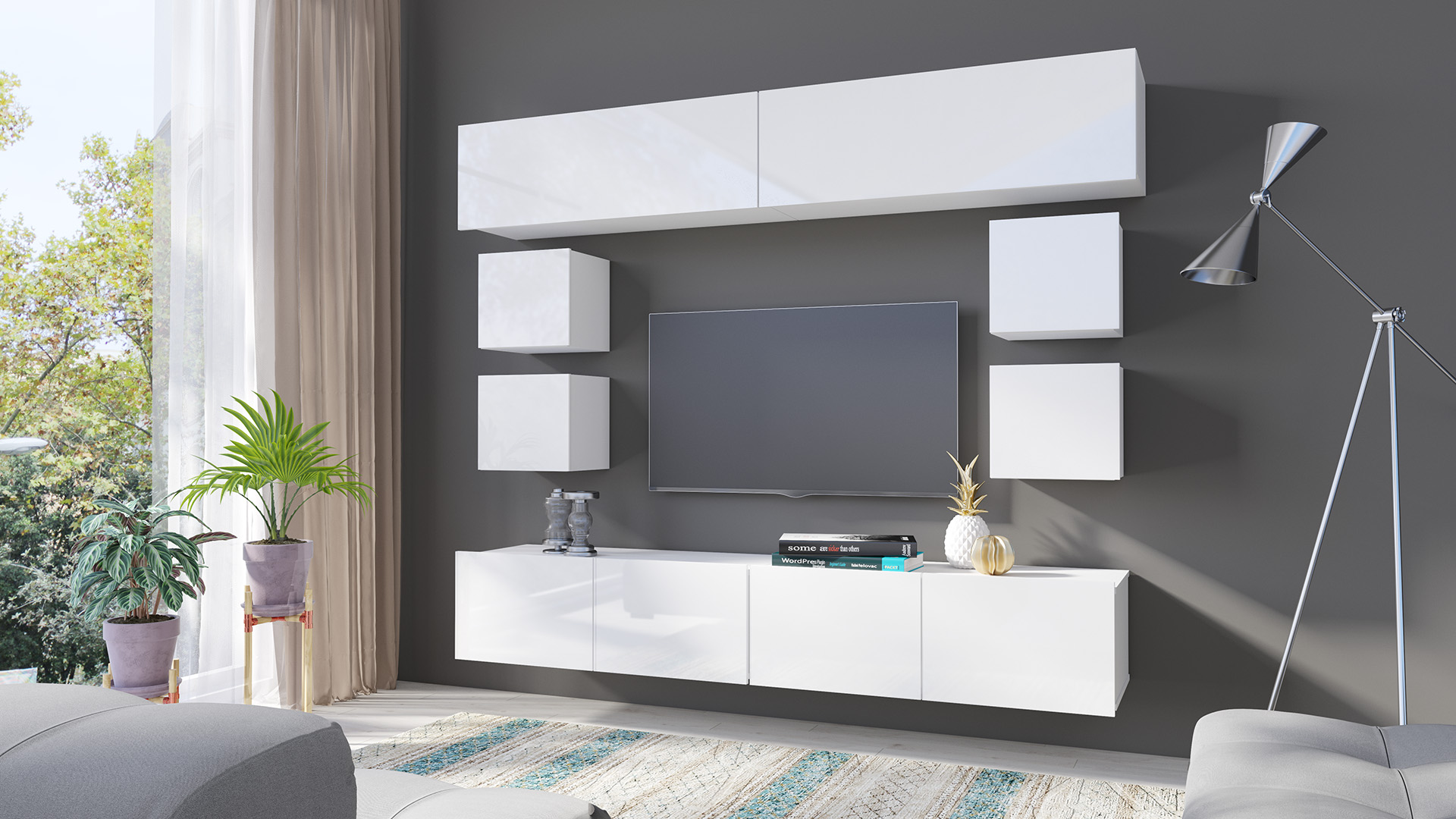 Calabrini NO.16 magasfényű fehér nappali szekrénysor
