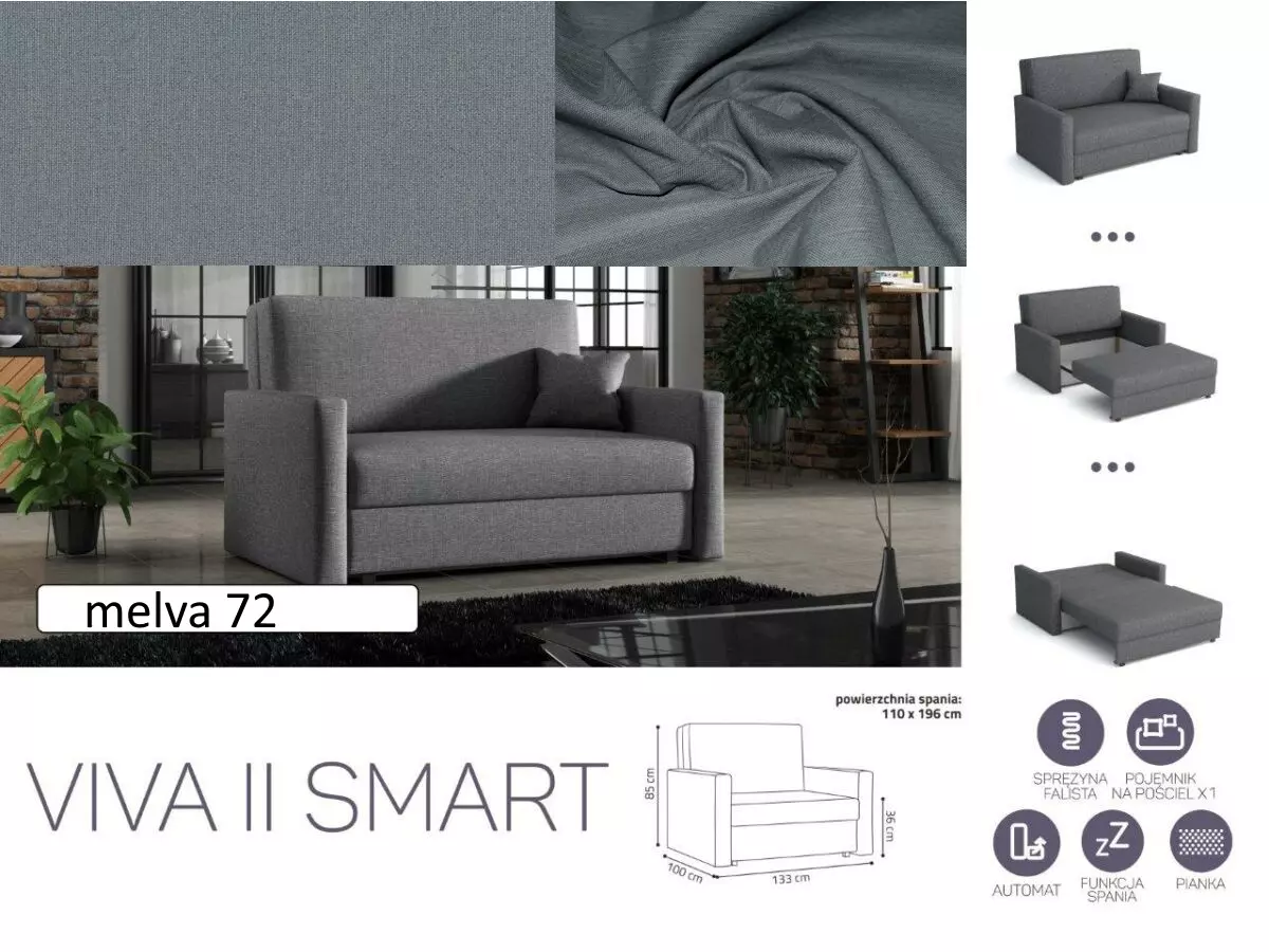 VIVA SMART II előre nyíló rugós, ágyneműtartós kanapé melva 72