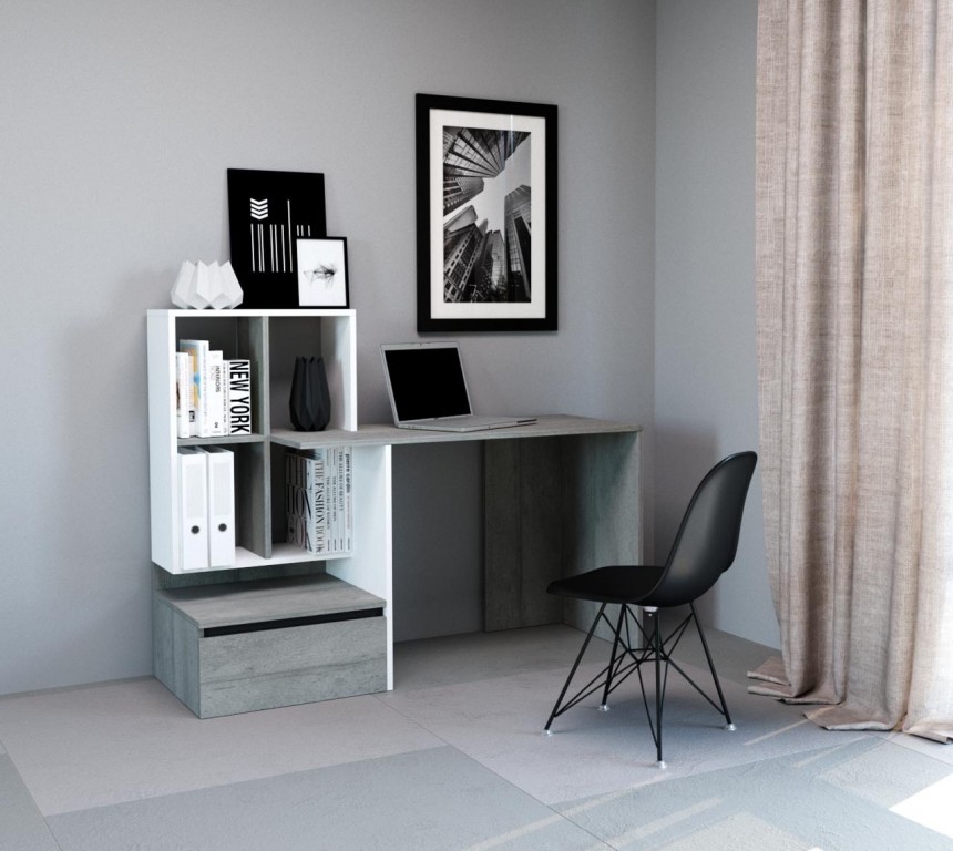 PACO PC 02 íróasztal beton/matt fehér