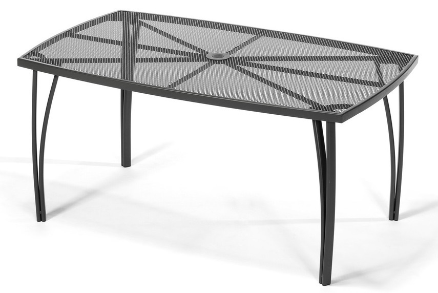 ZWMT-24 fém kerti asztal napernyőlyukkal, 150 x 90 x 71 cm - fekete
