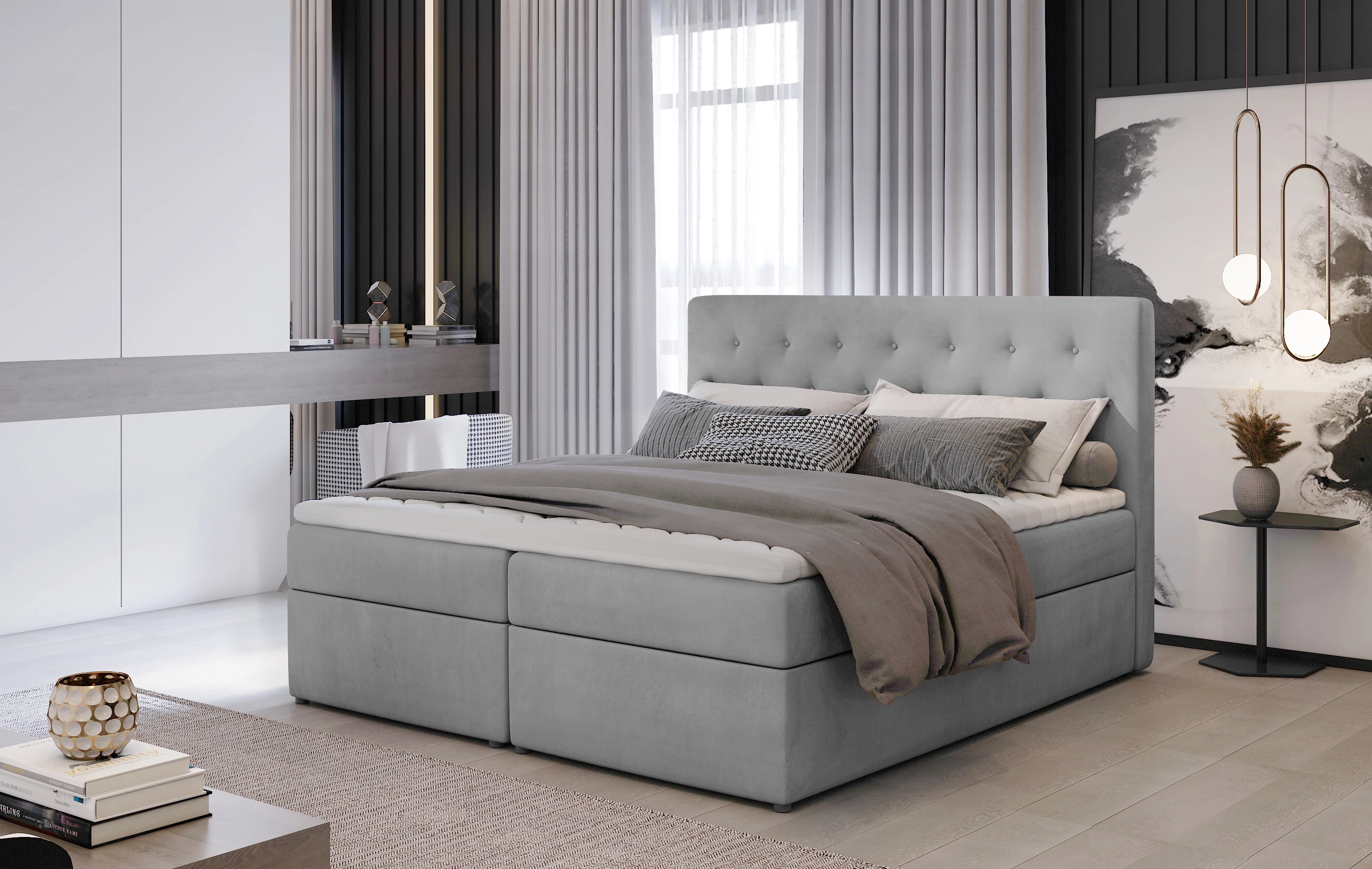 Loree 180x200 boxspring ágy  szürke
