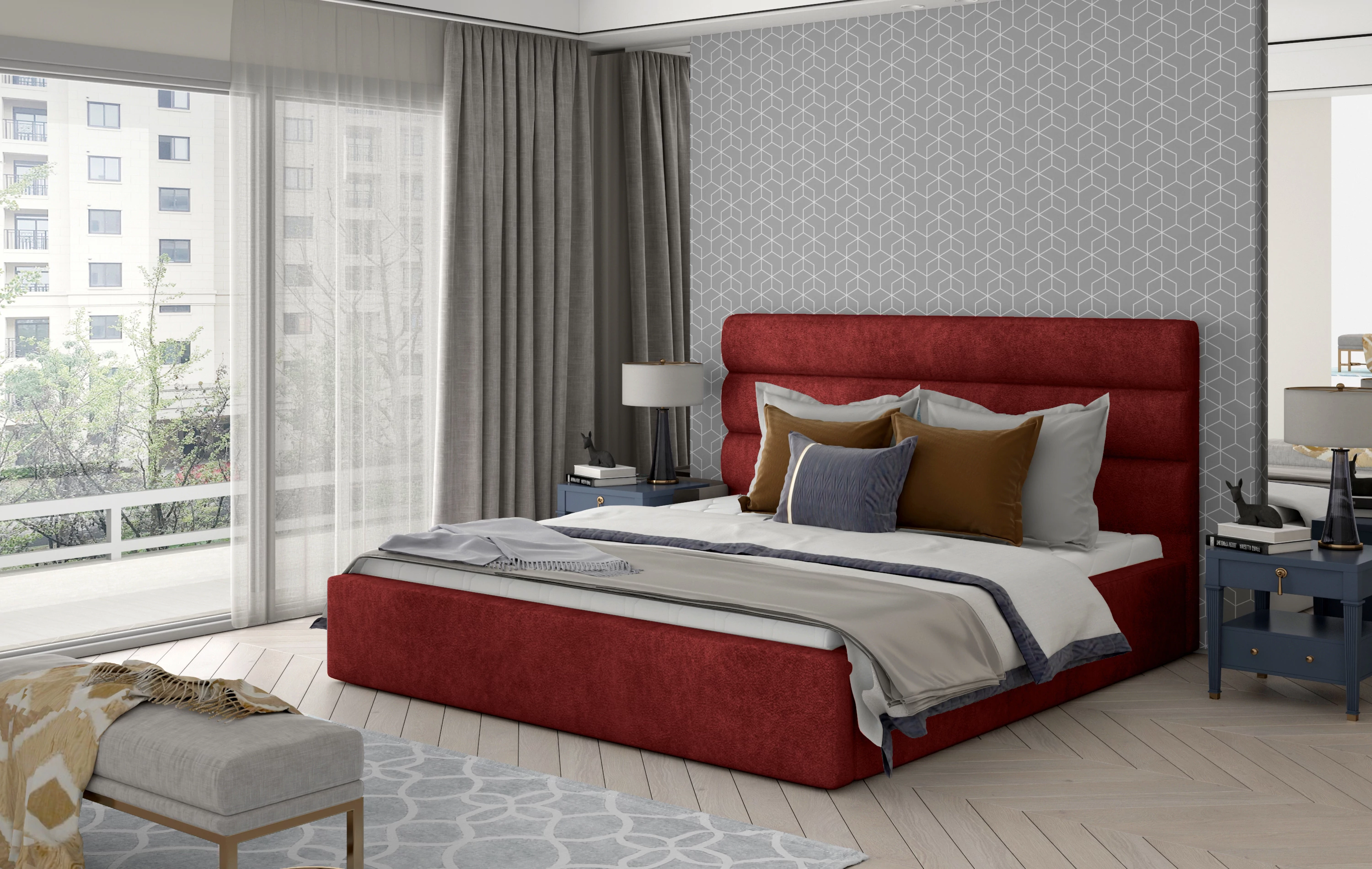 Karamell 160x200 fémvázas ágy piros