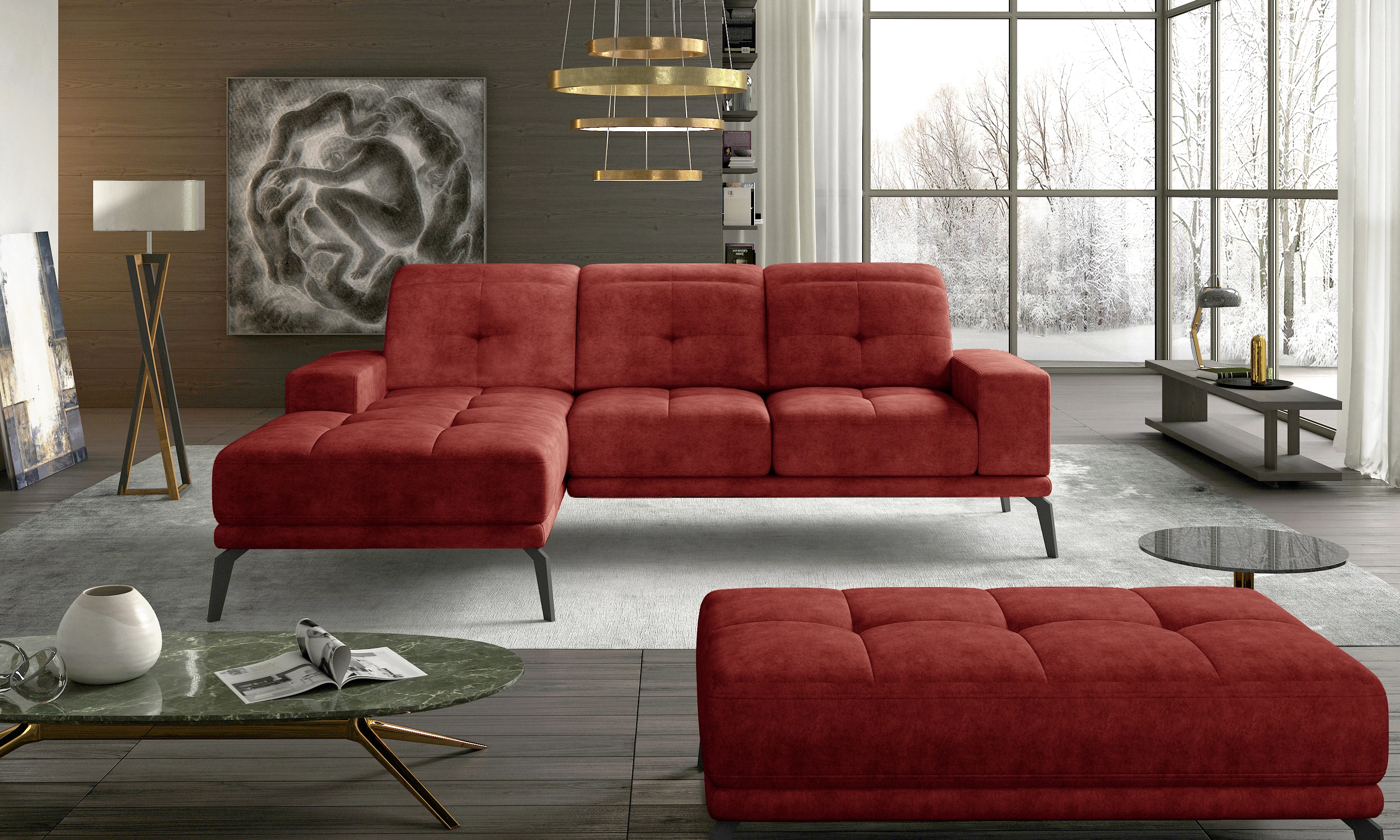 Corner torrense + pouf lounge ülőgarnitúra szett, piros